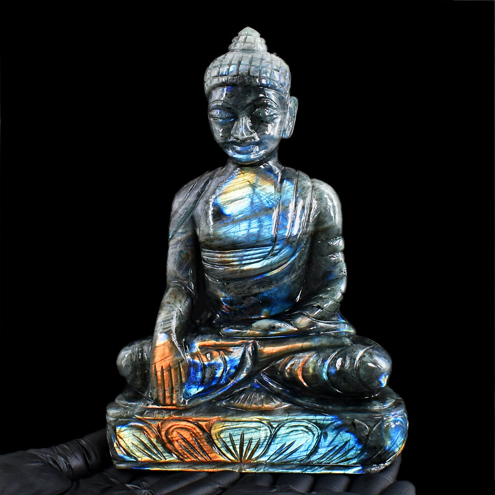 Excellent 8538.00 Cts Genuine Amazing Flash Labradorite Hand Carved Crystal Buddha Idol Gemstone Carving Excellent 8538.00 Cts Genuine Amazing Flash Labradorite Hand Carved Crystal Buddha Idol Gemstone Carving