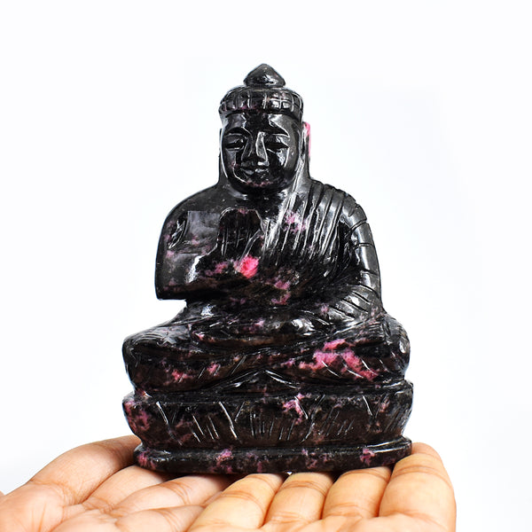 Beautiful 2171.00 Cts Genuine Rhodonite Hand Carved Crystal Gemstone Carving Lord Buddha