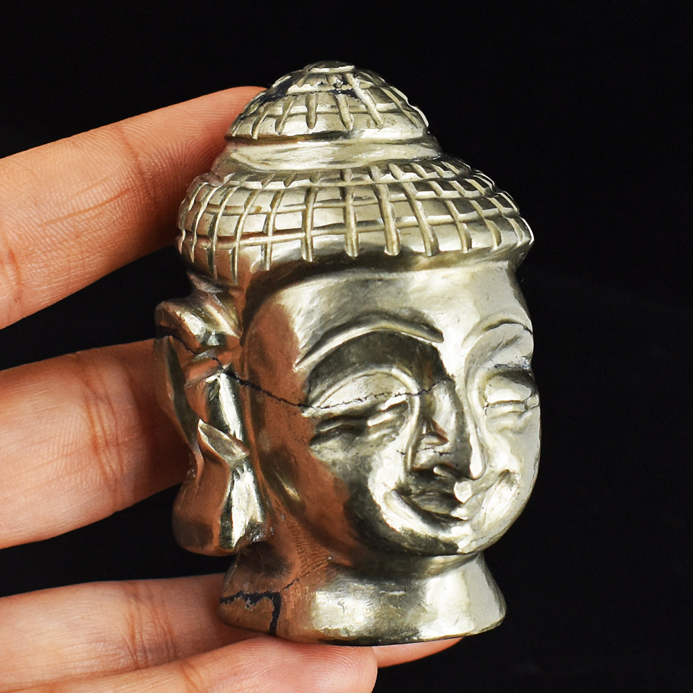 Exclusive 1434.00 Carats  Genuine Pyrite Hand Carved Crystal Buddha Head Gemstone Carving