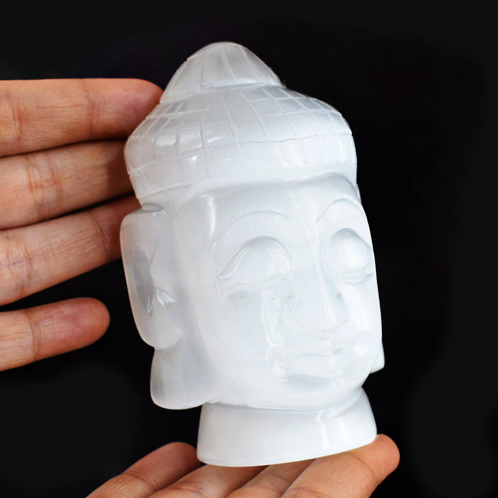 Artisian 2075.00  Cts Genuine Selenite Hand Carved Crystal Gemstone Carving Buddha Head