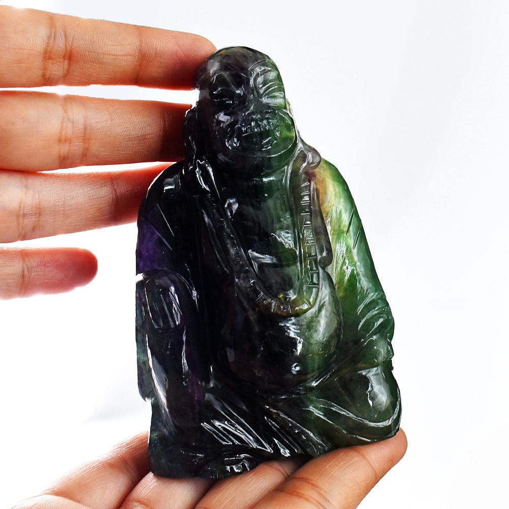 Amazing 2356.00 Cts Genuine Multicolor Fluorite Hand Carved Crystal Gemstone Carving Laughing Buddha