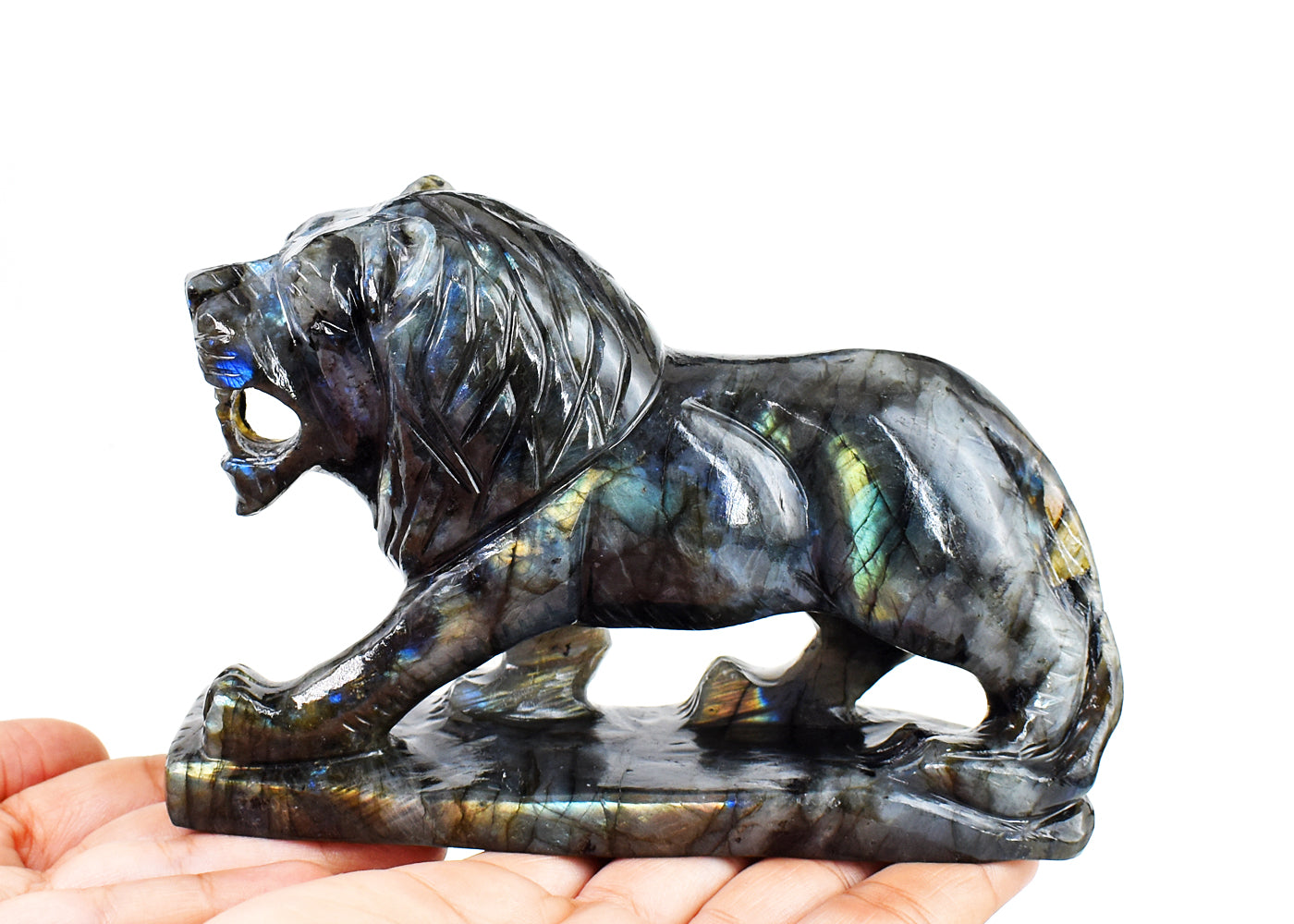 Exclusive 4350.00 Cts  Genuine Amazing Flash Labradorite Hand Carved Crystal Gemstone Lion  Carving Exclusive 4350.00 Cts  Genuine Amazing Flash Labradorite Hand Carved Crystal Gemstone Lion  Carving