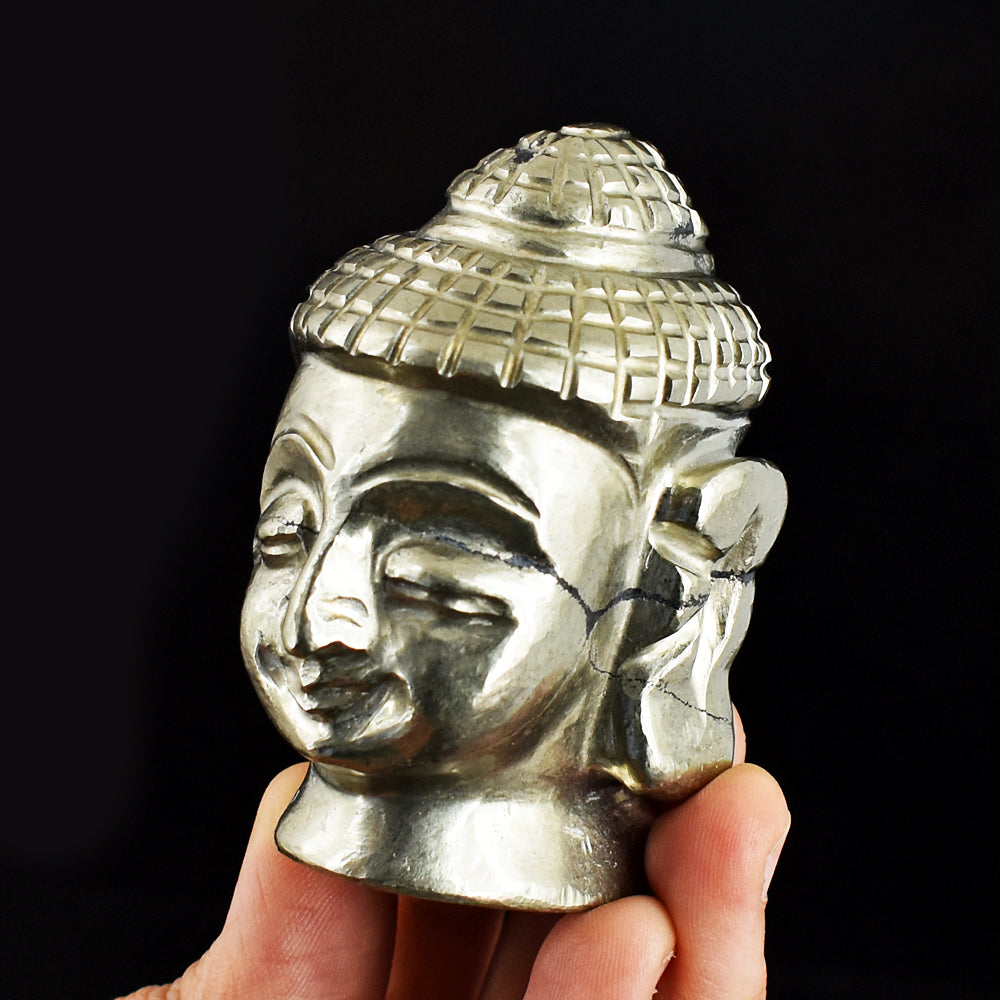 Exclusive 1434.00 Carats  Genuine Pyrite Hand Carved Crystal Buddha Head Gemstone Carving
