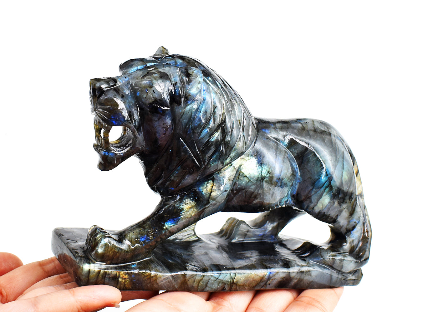 Exclusive 4350.00 Cts  Genuine Amazing Flash Labradorite Hand Carved Crystal Gemstone Lion  Carving Exclusive 4350.00 Cts  Genuine Amazing Flash Labradorite Hand Carved Crystal Gemstone Lion  Carving