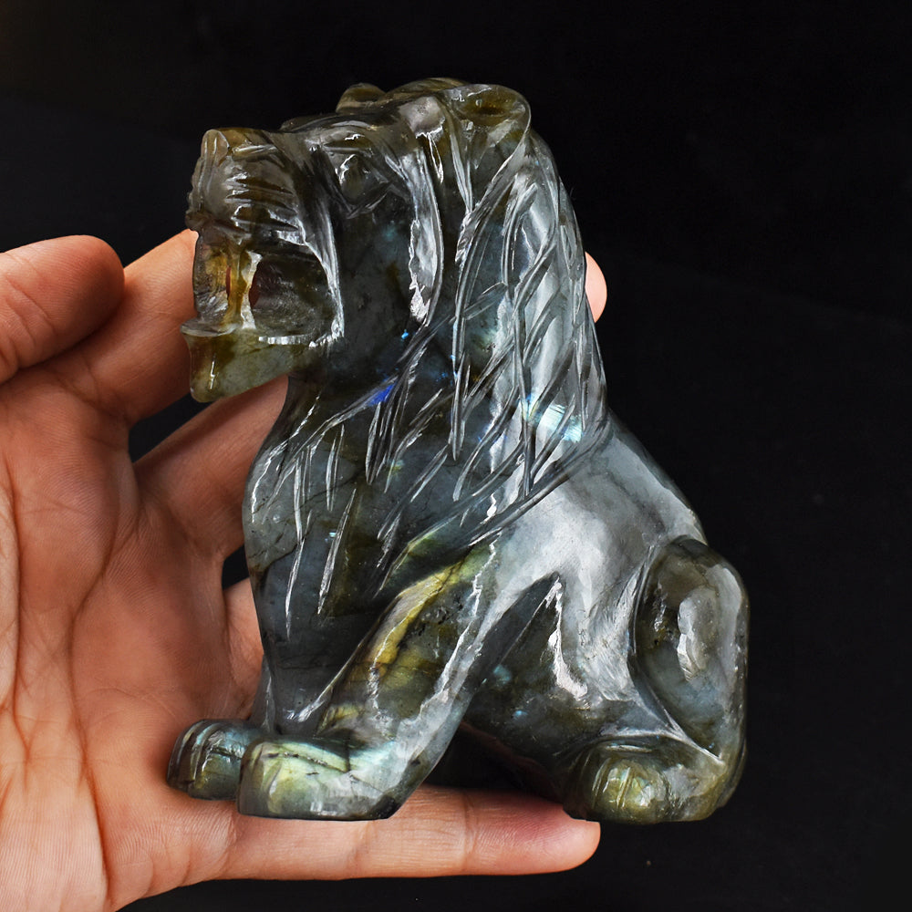 Golden & Blue Flash Labradorite  2725.00 Cts Genuine  Hand Carved Crystal Gemstone Lion Carving Golden & Blue Flash Labradorite  2725.00 Cts Genuine  Hand Carved Crystal Gemstone Lion Carving