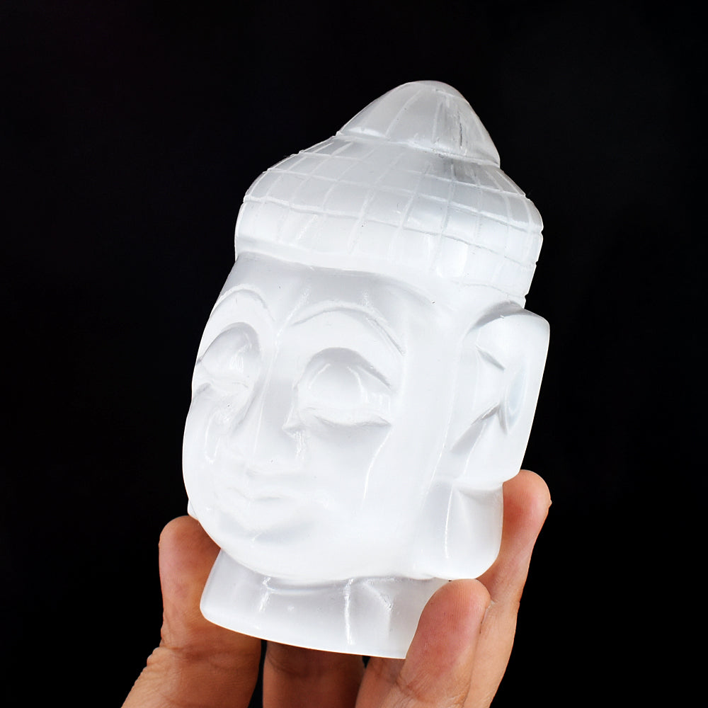 Artisian 2075.00  Cts Genuine Selenite Hand Carved Crystal Gemstone Carving Buddha Head
