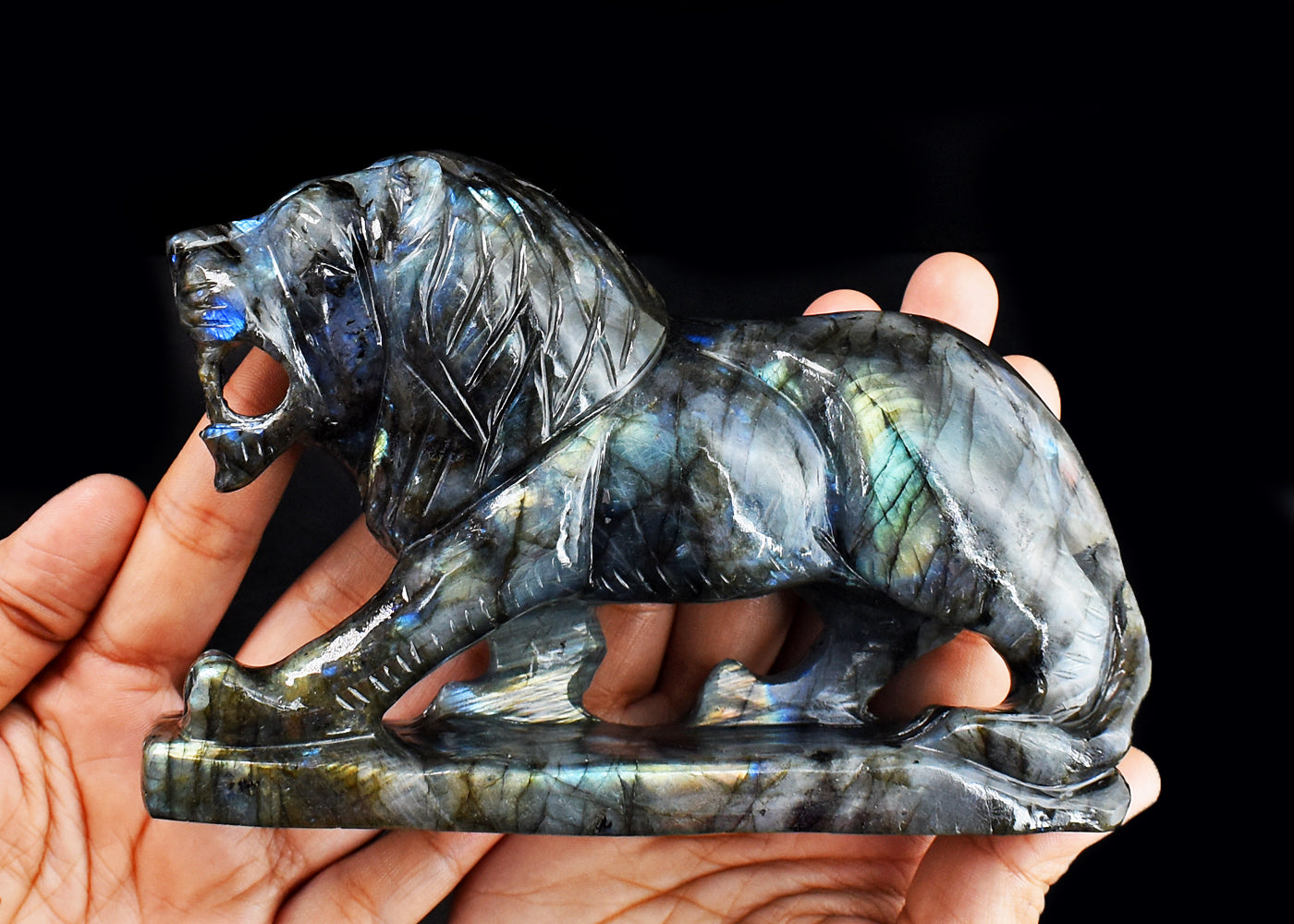 Exclusive 4350.00 Cts  Genuine Amazing Flash Labradorite Hand Carved Crystal Gemstone Lion  Carving Exclusive 4350.00 Cts  Genuine Amazing Flash Labradorite Hand Carved Crystal Gemstone Lion  Carving