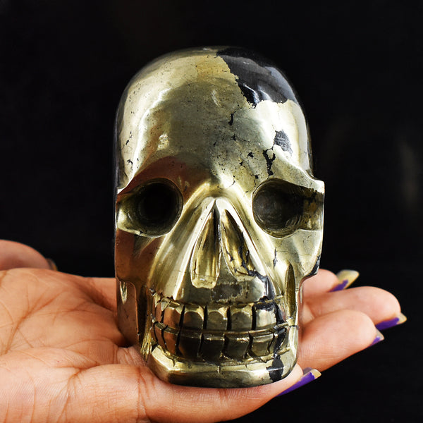 Artisian 3116.00 Carats Genuine Golden Pyrite Hand Carved Skull Gemstone Carving