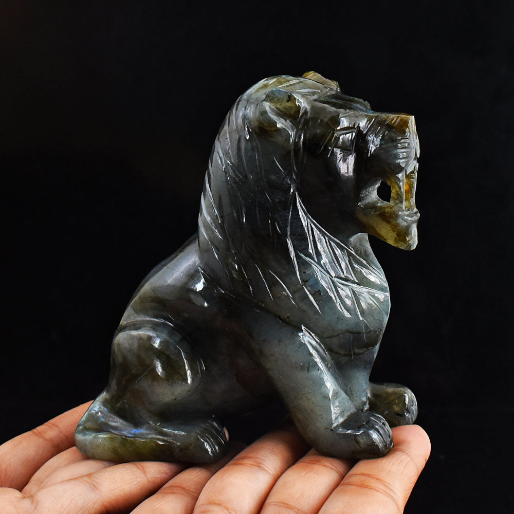 Golden & Blue Flash Labradorite  2725.00 Cts Genuine  Hand Carved Crystal Gemstone Lion Carving Golden & Blue Flash Labradorite  2725.00 Cts Genuine  Hand Carved Crystal Gemstone Lion Carving