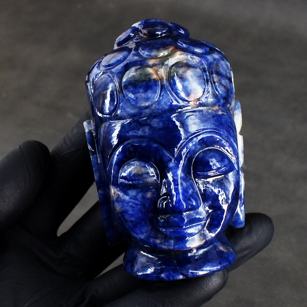 Amazing 1615.00 Cts Genuine Sodalite Hand Carved Gemstone Buddha Head Crystal Carving Amazing 1615.00 Cts Genuine Sodalite Hand Carved Gemstone Buddha Head Crystal Carving