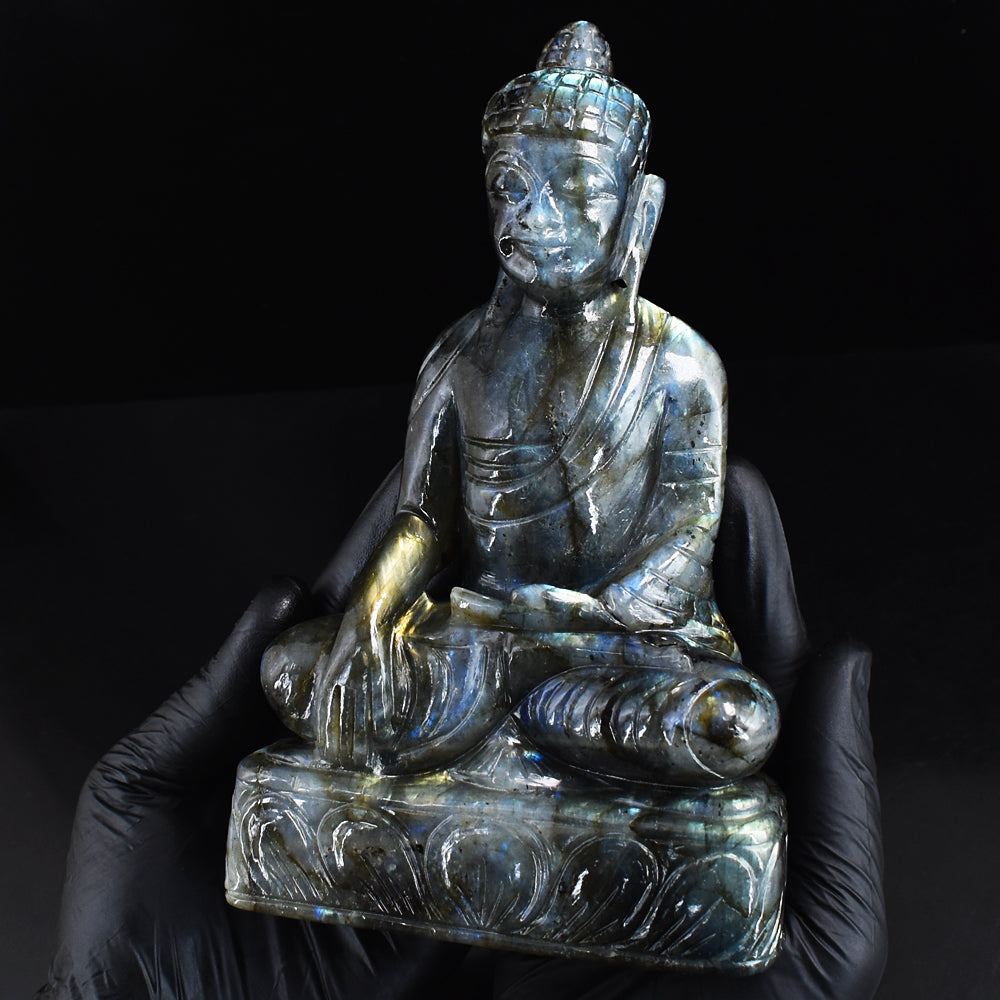 Stunning 5797.00 Cts Genuine Golden & Blue Flash Labradorite Carved Buddha Statue Gemstone Carving Stunning 5797.00 Cts Genuine Golden & Blue Flash Labradorite Carved Buddha Statue Gemstone Carving
