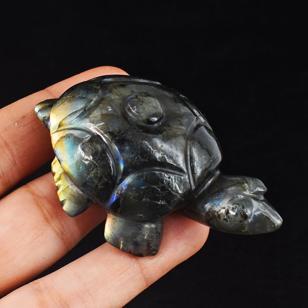 Awesome  352.00 Carats Genuine Golden & Blue Flash Labradorite Hand Carved Crystal Turtle Carving Awesome  352.00 Carats Genuine Golden & Blue Flash Labradorite Hand Carved Crystal Turtle Carving