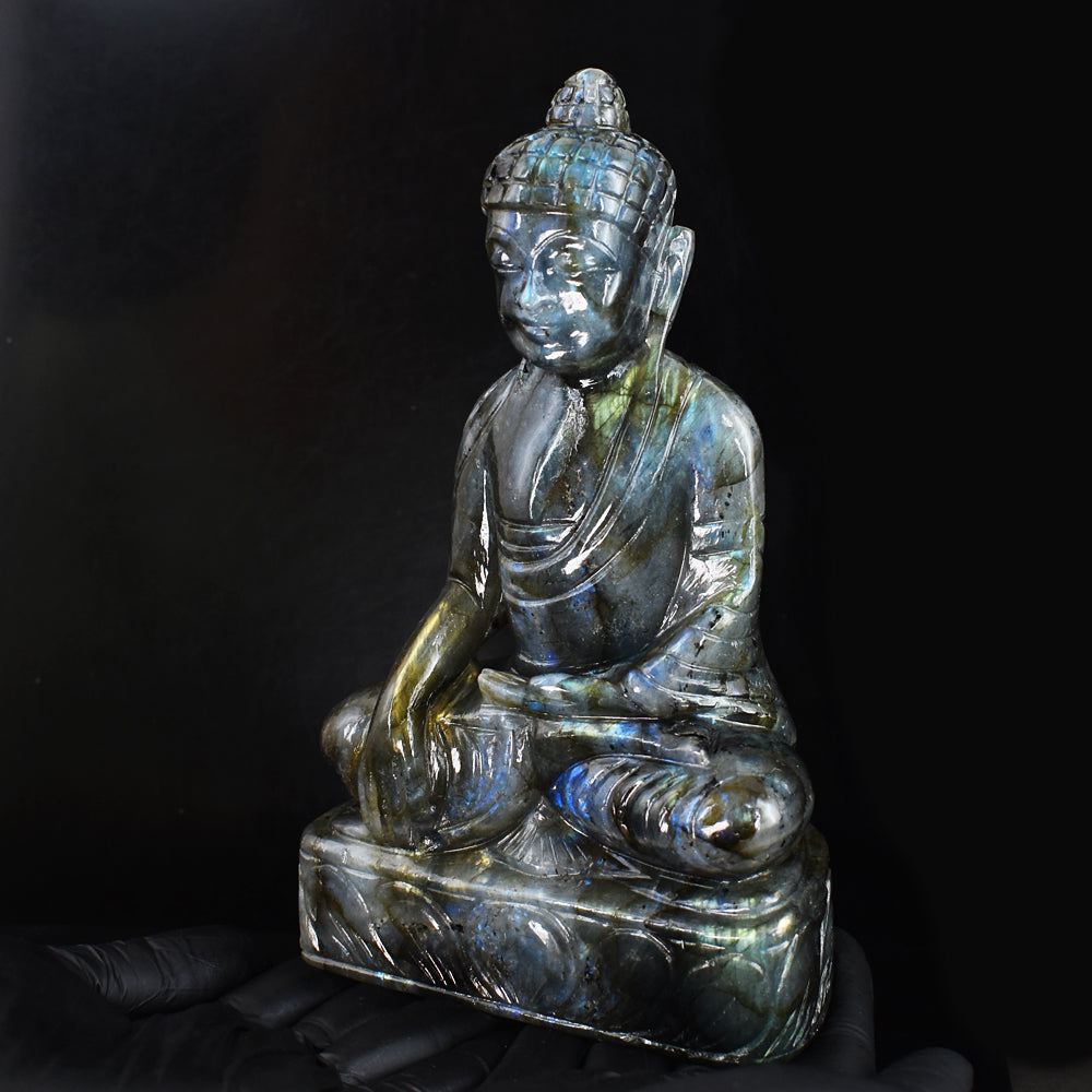 Stunning 5797.00 Cts Genuine Golden & Blue Flash Labradorite Carved Buddha Statue Gemstone Carving Stunning 5797.00 Cts Genuine Golden & Blue Flash Labradorite Carved Buddha Statue Gemstone Carving