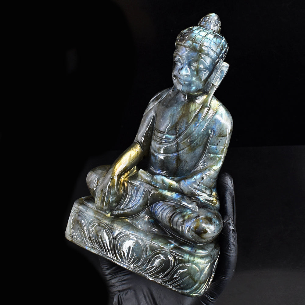 Stunning 5797.00 Cts Genuine Golden & Blue Flash Labradorite Carved Buddha Statue Gemstone Carving Stunning 5797.00 Cts Genuine Golden & Blue Flash Labradorite Carved Buddha Statue Gemstone Carving