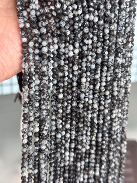 Mega Sale - 100% Genuine Exclusive Snow Flakes Obsidian Faceted Beads Strand