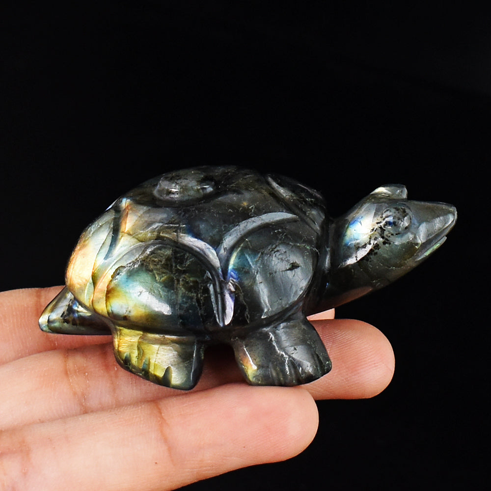 Awesome  352.00 Carats Genuine Golden & Blue Flash Labradorite Hand Carved Crystal Turtle Carving Awesome  352.00 Carats Genuine Golden & Blue Flash Labradorite Hand Carved Crystal Turtle Carving