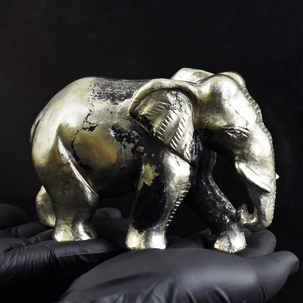 Genuine 6580.00 Cts Golden Pyrite Hand Carved Crystal Elephant Gemstone Carving Genuine 6580.00 Cts Golden Pyrite Hand Carved Crystal Elephant Gemstone Carving