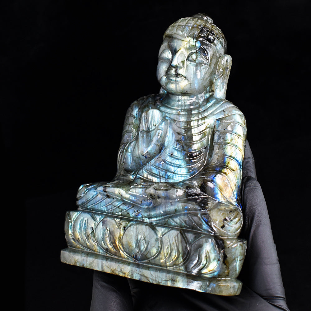 Amazing 2485.00 Cts Genuine Blue & Golden Flash Labradorite Hand Carved Buddha Gemstone Carving Amazing 2485.00 Cts Genuine Blue & Golden Flash Labradorite Hand Carved Buddha Gemstone Carving