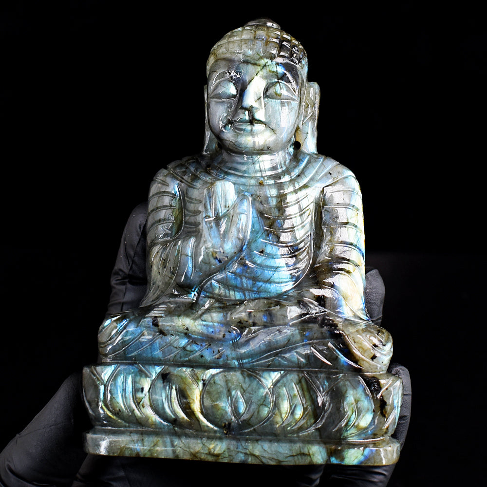Amazing 2485.00 Cts Genuine Blue & Golden Flash Labradorite Hand Carved Buddha Gemstone Carving Amazing 2485.00 Cts Genuine Blue & Golden Flash Labradorite Hand Carved Buddha Gemstone Carving