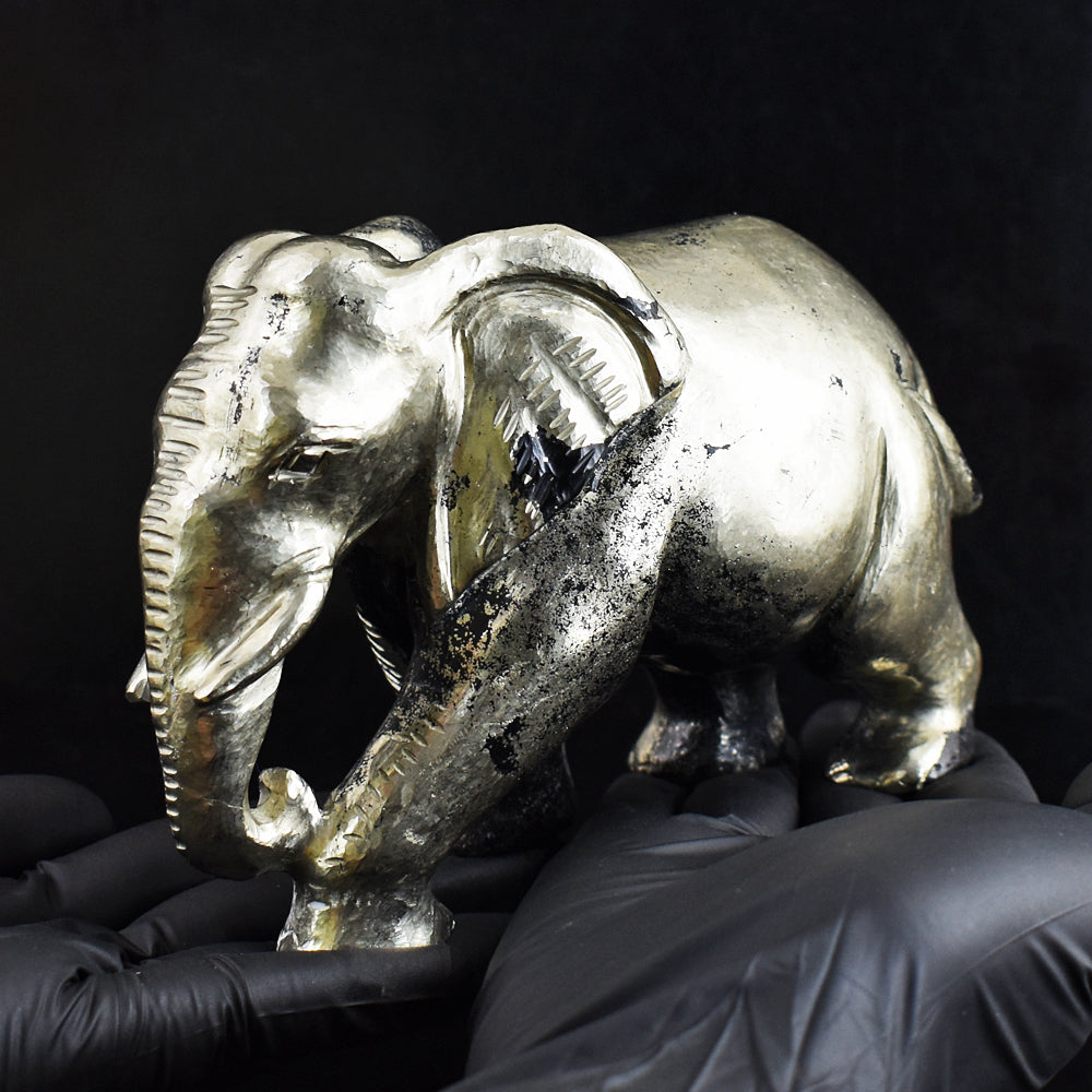 Genuine 6580.00 Cts Golden Pyrite Hand Carved Crystal Elephant Gemstone Carving Genuine 6580.00 Cts Golden Pyrite Hand Carved Crystal Elephant Gemstone Carving