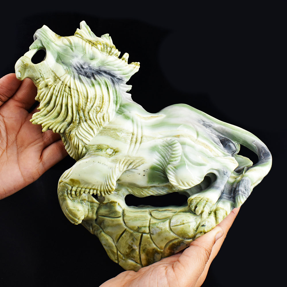 Gorgeous 10195.00 Cts Genuine Serpentine Hand Carved Crystal Gemstone Lion Carving Gorgeous 10195.00 Cts Genuine Serpentine Hand Carved Crystal Gemstone Lion Carving