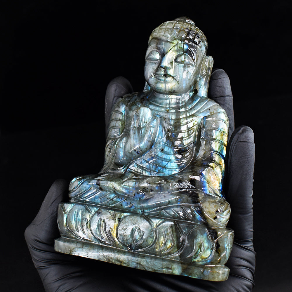 Amazing 2485.00 Cts Genuine Blue & Golden Flash Labradorite Hand Carved Buddha Gemstone Carving Amazing 2485.00 Cts Genuine Blue & Golden Flash Labradorite Hand Carved Buddha Gemstone Carving
