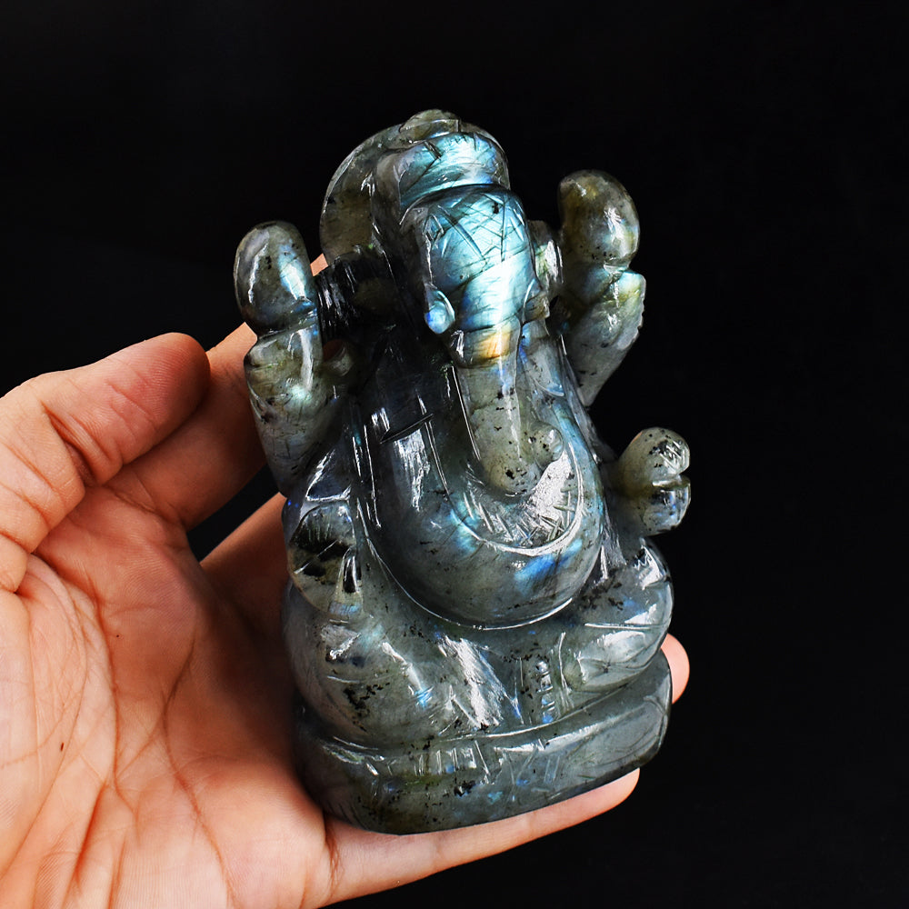 Craftsmen 2325.00 Cts Genuine Blue Flash Labradorite Hand Carved  Crystal Gemstone Carving Lord Ganesha