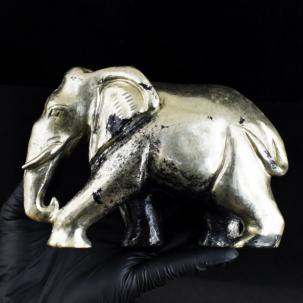 Genuine 6580.00 Cts Golden Pyrite Hand Carved Crystal Elephant Gemstone Carving Genuine 6580.00 Cts Golden Pyrite Hand Carved Crystal Elephant Gemstone Carving