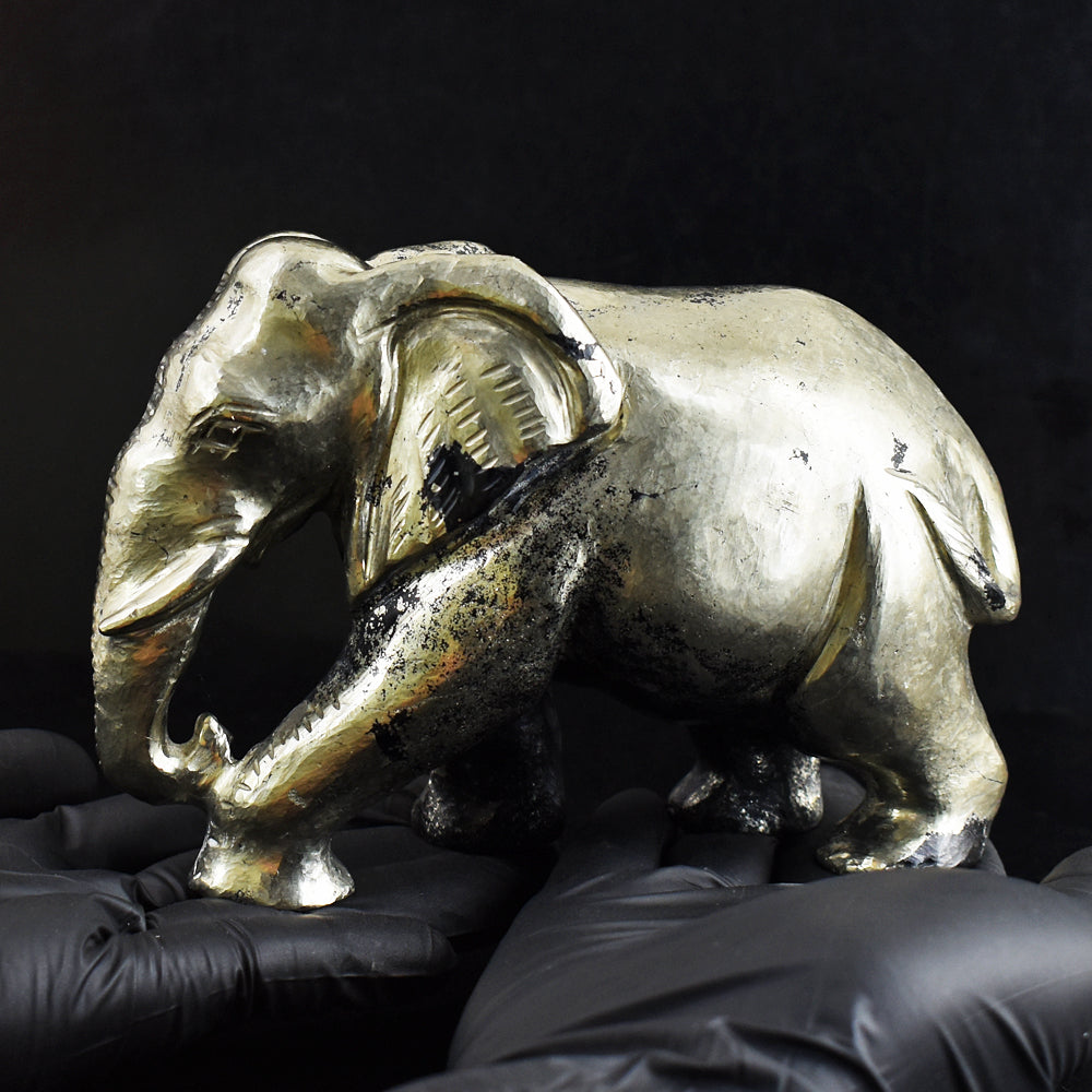 Genuine 6580.00 Cts Golden Pyrite Hand Carved Crystal Elephant Gemstone Carving Genuine 6580.00 Cts Golden Pyrite Hand Carved Crystal Elephant Gemstone Carving