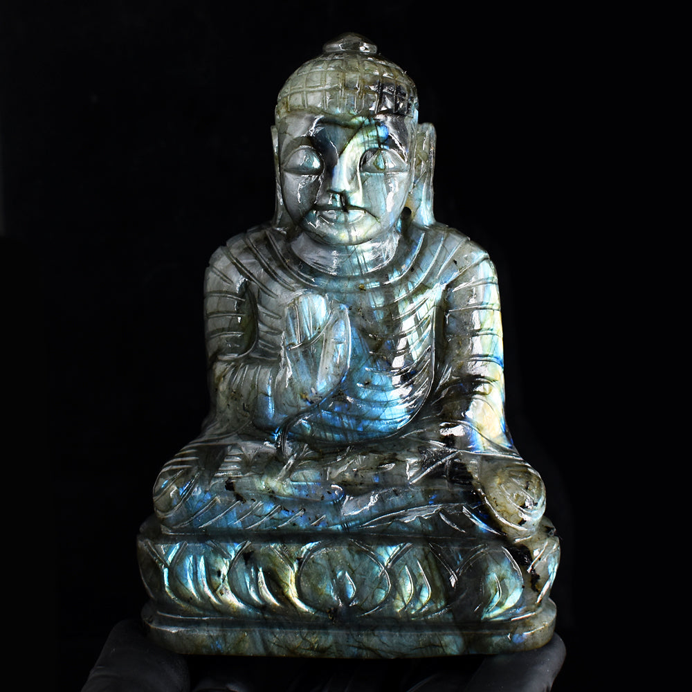 Amazing 2485.00 Cts Genuine Blue & Golden Flash Labradorite Hand Carved Buddha Gemstone Carving Amazing 2485.00 Cts Genuine Blue & Golden Flash Labradorite Hand Carved Buddha Gemstone Carving