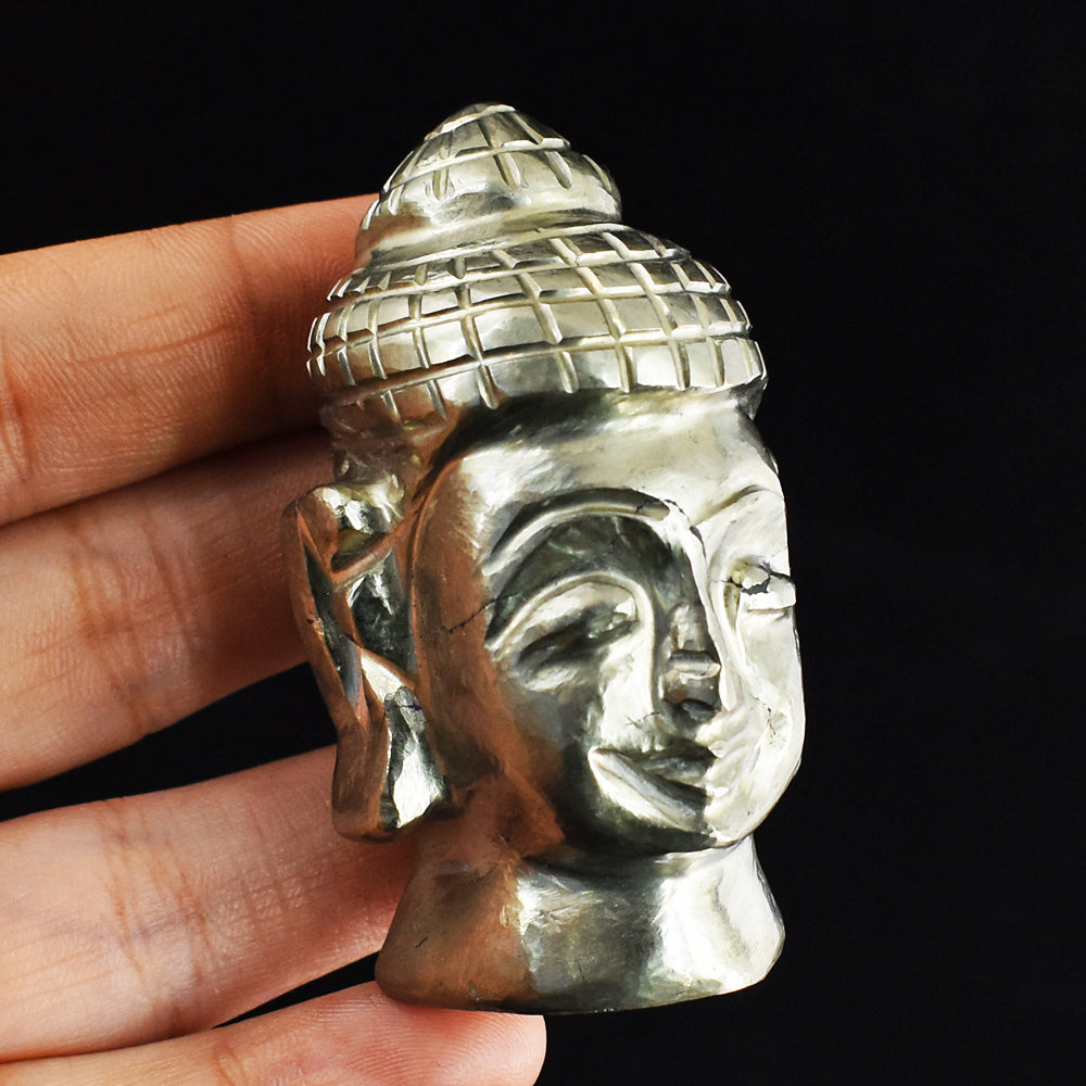 Craftsmen 857.00 Carats Genuine Pyrite Hand Carved Crystal Gemstone Carving Buddha Head