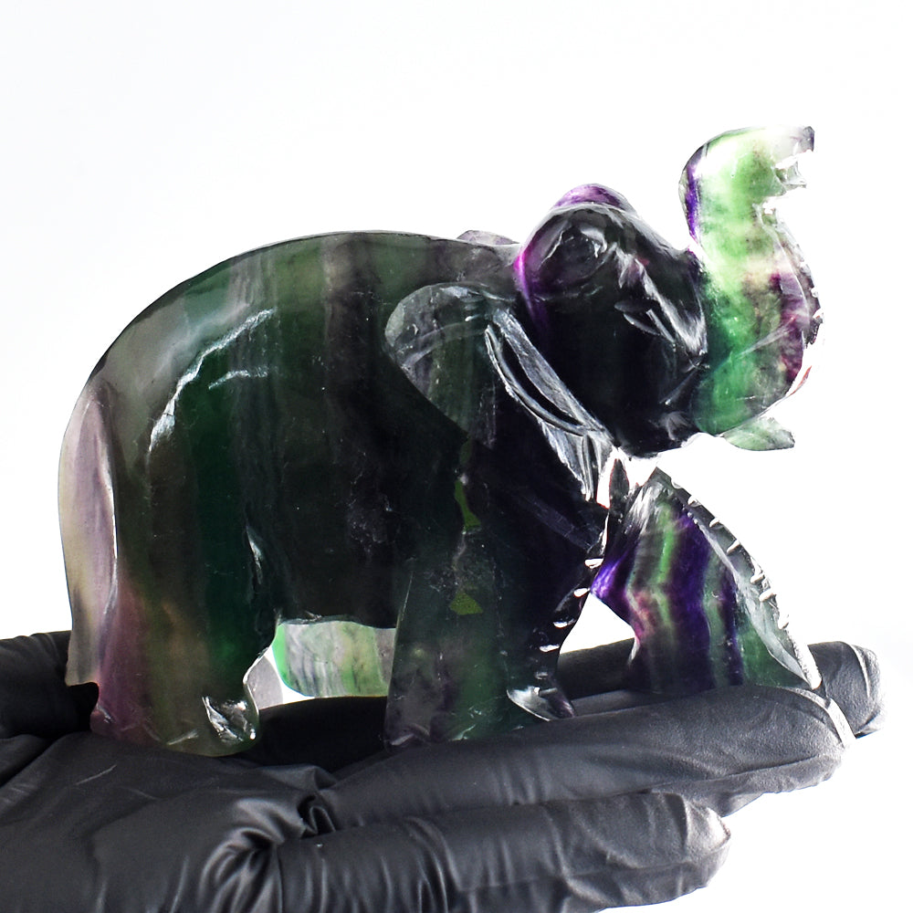Artisian 1740.00 Cts  Genuine Multicolor  Fluorite Hand Carved Gemstone Elephant Crystal Carving Artisian 1740.00 Cts  Genuine Multicolor  Fluorite Hand Carved Gemstone Elephant Crystal Carving