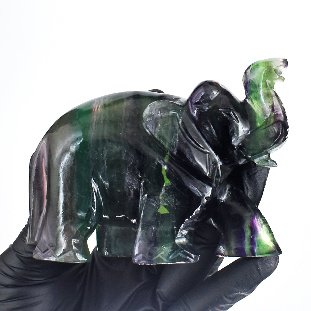 Artisian 1740.00 Cts  Genuine Multicolor  Fluorite Hand Carved Gemstone Elephant Crystal Carving Artisian 1740.00 Cts  Genuine Multicolor  Fluorite Hand Carved Gemstone Elephant Crystal Carving