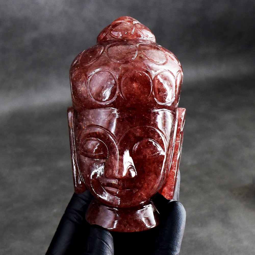 Natural 2118.00 Cts Genuine Strawberry Quartz Hand Carved Buddha Head Crystal Gemstone Carving Natural 2118.00 Cts Genuine Strawberry Quartz Hand Carved Buddha Head Crystal Gemstone Carving