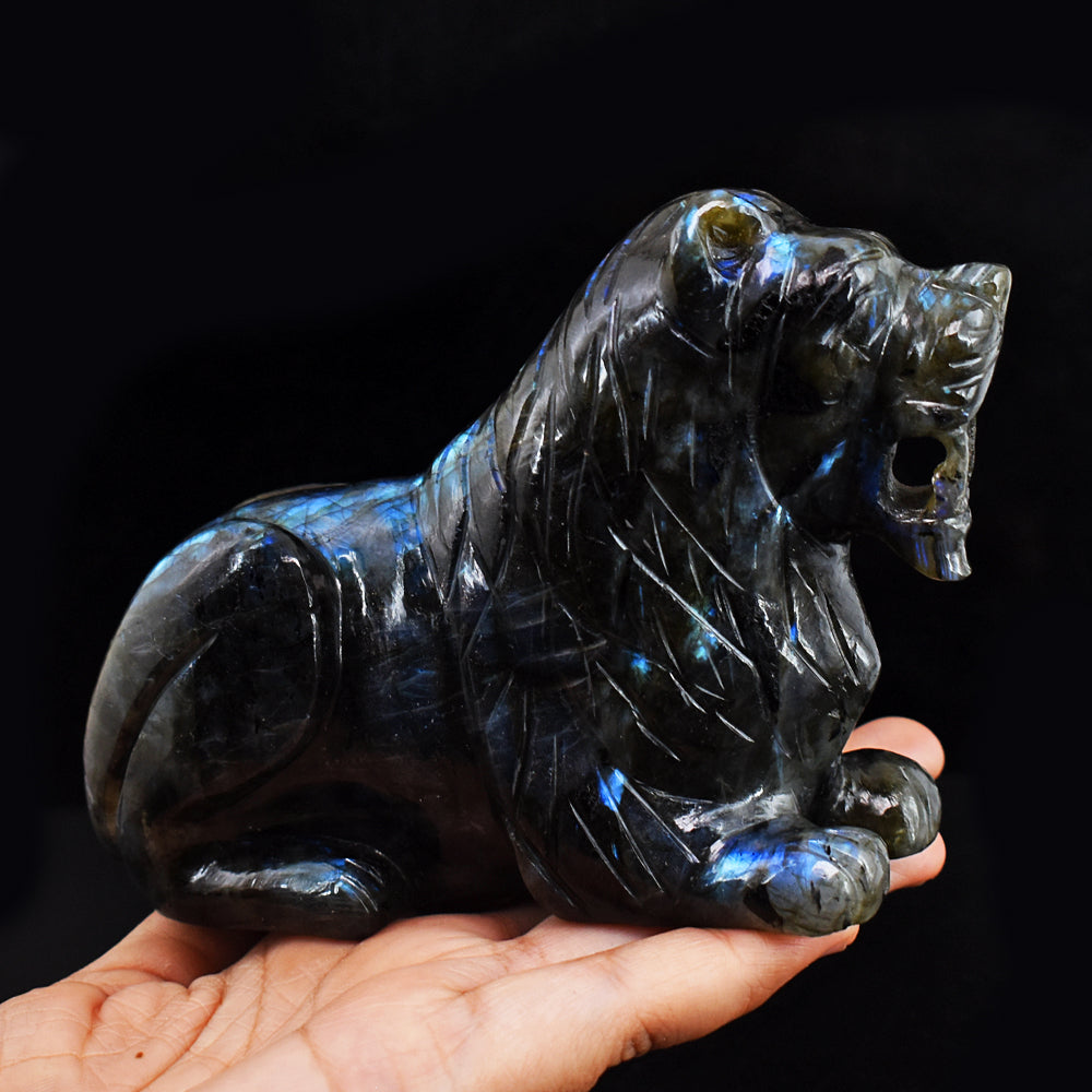 Blue Flash Labradorite  3411.00 Cts Genuine Hand Carved  Crystal Gemstone Lion Carving Blue Flash Labradorite  3411.00 Cts Genuine Hand Carved  Crystal Gemstone Lion Carving