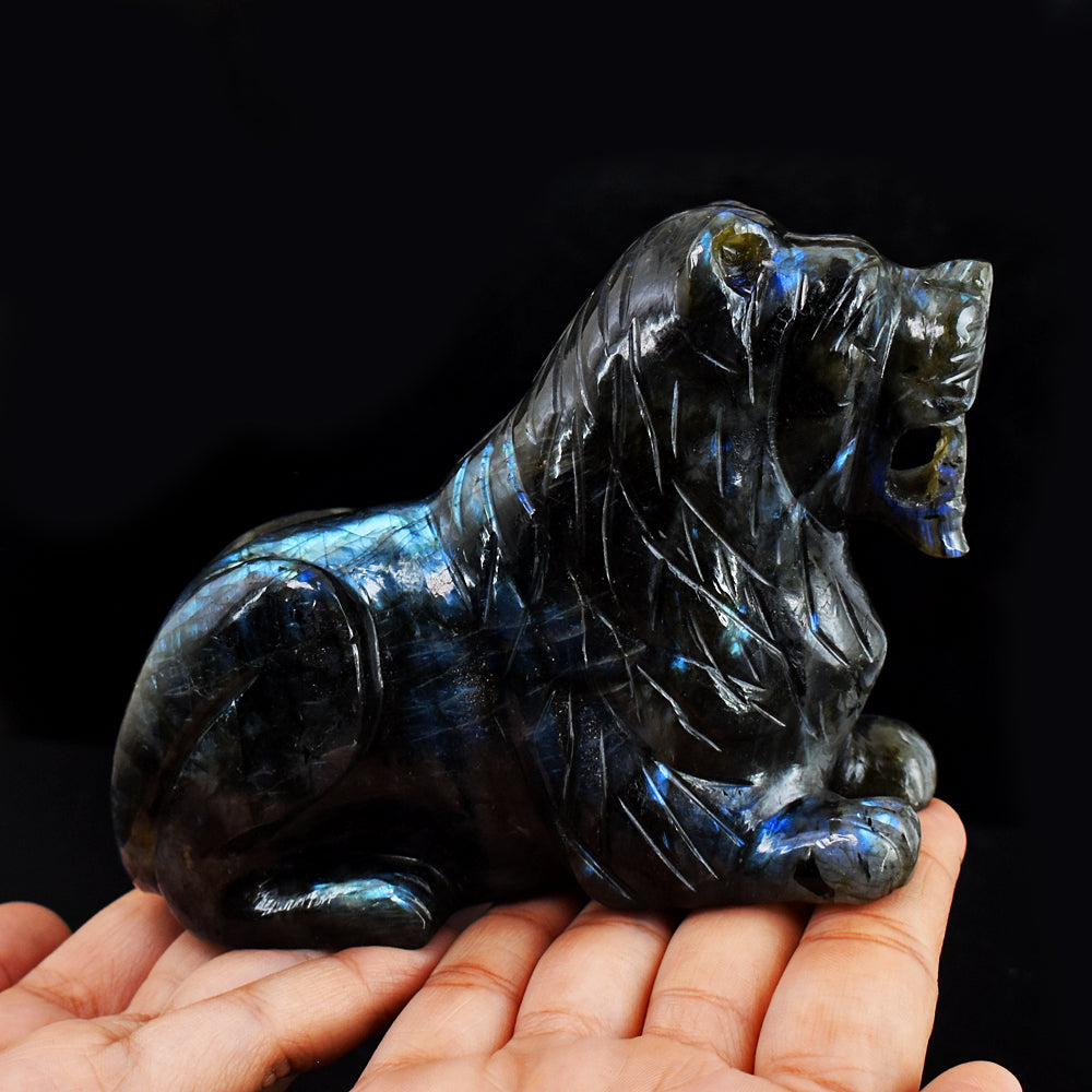 Blue Flash Labradorite  3411.00 Cts Genuine Hand Carved  Crystal Gemstone Lion Carving Blue Flash Labradorite  3411.00 Cts Genuine Hand Carved  Crystal Gemstone Lion Carving