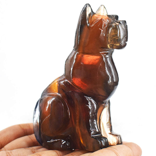 gemsmore:Artisian  1427.00 Cts  Genuine  Multicolor Fluorite Hand Carved Gemstone Carving Dog