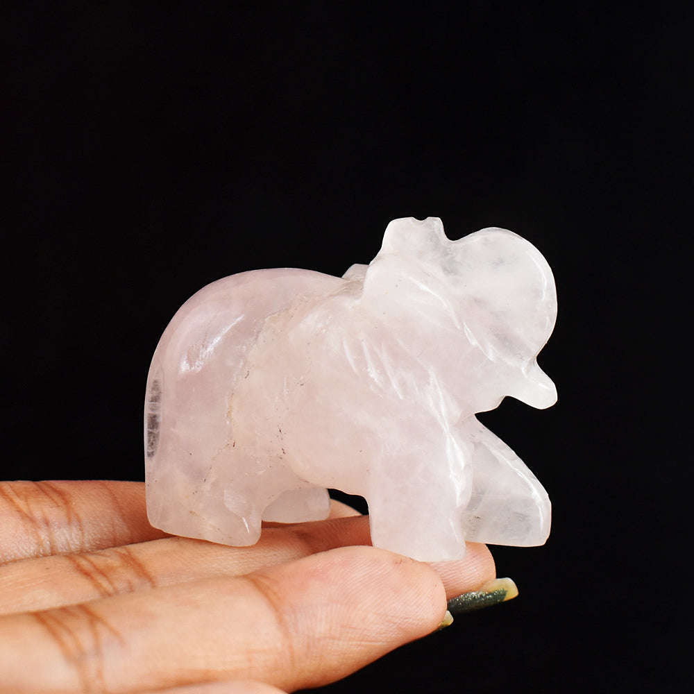 gemsmore:Exclusive 174.00  Cts  Genuine Rose  Quartz Hand Carved  Crystal  Gemstone  Carving Elephant gemsmore:Exclusive 174.00  Cts  Genuine Rose  Quartz Hand Carved  Crystal  Gemstone  Carving Elephant