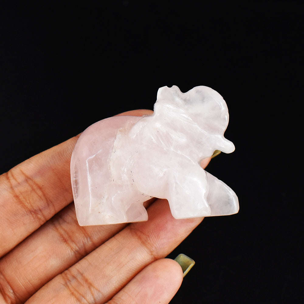 gemsmore:Exclusive 174.00  Cts  Genuine Rose  Quartz Hand Carved  Crystal  Gemstone  Carving Elephant gemsmore:Exclusive 174.00  Cts  Genuine Rose  Quartz Hand Carved  Crystal  Gemstone  Carving Elephant