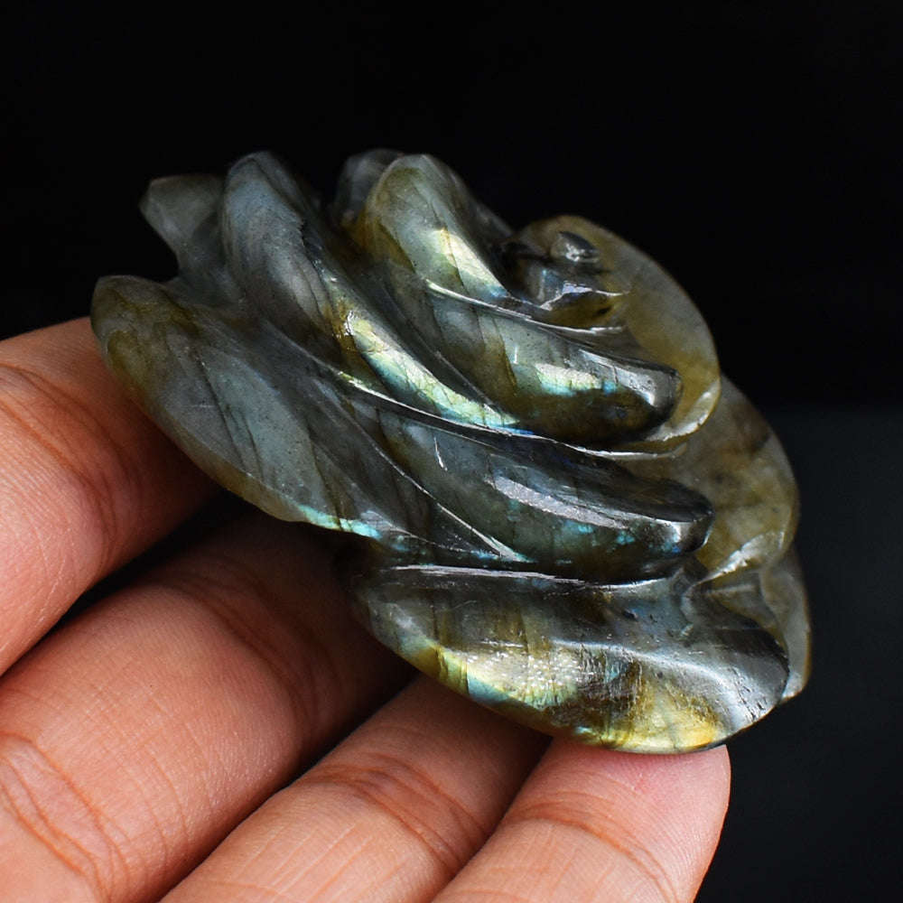 gemsmore:Golden & Green  Flash  Labradorite   316.00 Carats  Genuine  Hand Carved  Gemstone  Rose Flower Carving gemsmore:Golden & Green  Flash  Labradorite   316.00 Carats  Genuine  Hand Carved  Gemstone  Rose Flower Carving