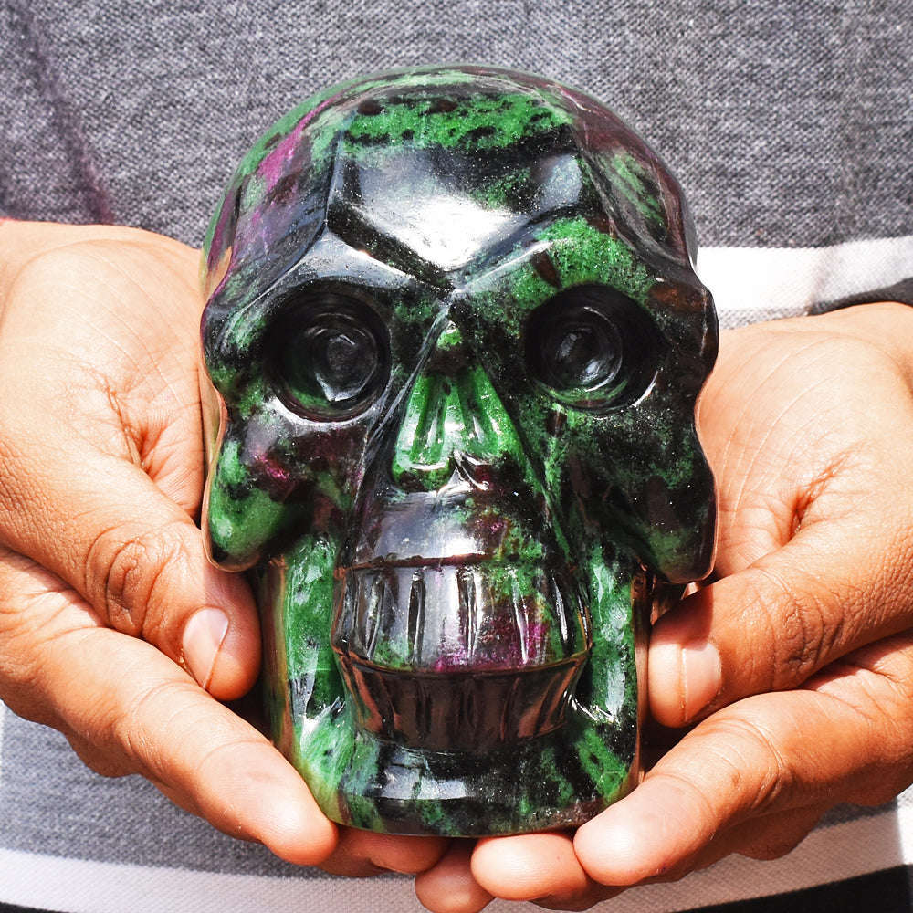 gemsmore:Gorgeous 14725.00  Cts Genuine Ruby Zosite  Hand Carved  Crystal Gemstone  Skull Carving gemsmore:Gorgeous 14725.00  Cts Genuine Ruby Zosite  Hand Carved  Crystal Gemstone  Skull Carving