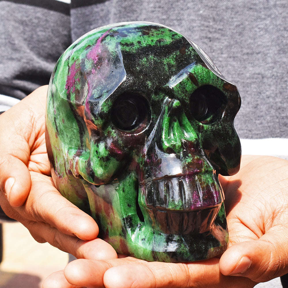 gemsmore:Gorgeous 14725.00  Cts Genuine Ruby Zosite  Hand Carved  Crystal Gemstone  Skull Carving gemsmore:Gorgeous 14725.00  Cts Genuine Ruby Zosite  Hand Carved  Crystal Gemstone  Skull Carving