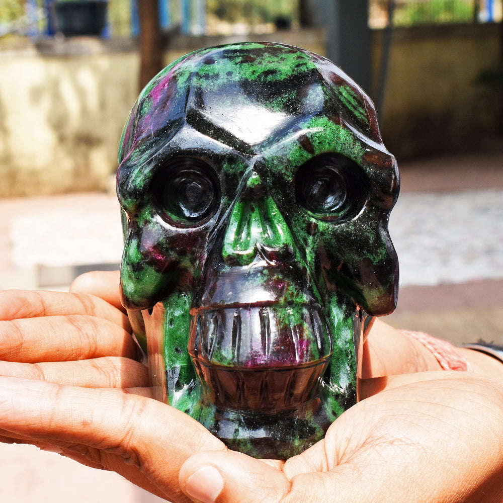 gemsmore:Gorgeous 14725.00  Cts Genuine Ruby Zosite  Hand Carved  Crystal Gemstone  Skull Carving gemsmore:Gorgeous 14725.00  Cts Genuine Ruby Zosite  Hand Carved  Crystal Gemstone  Skull Carving