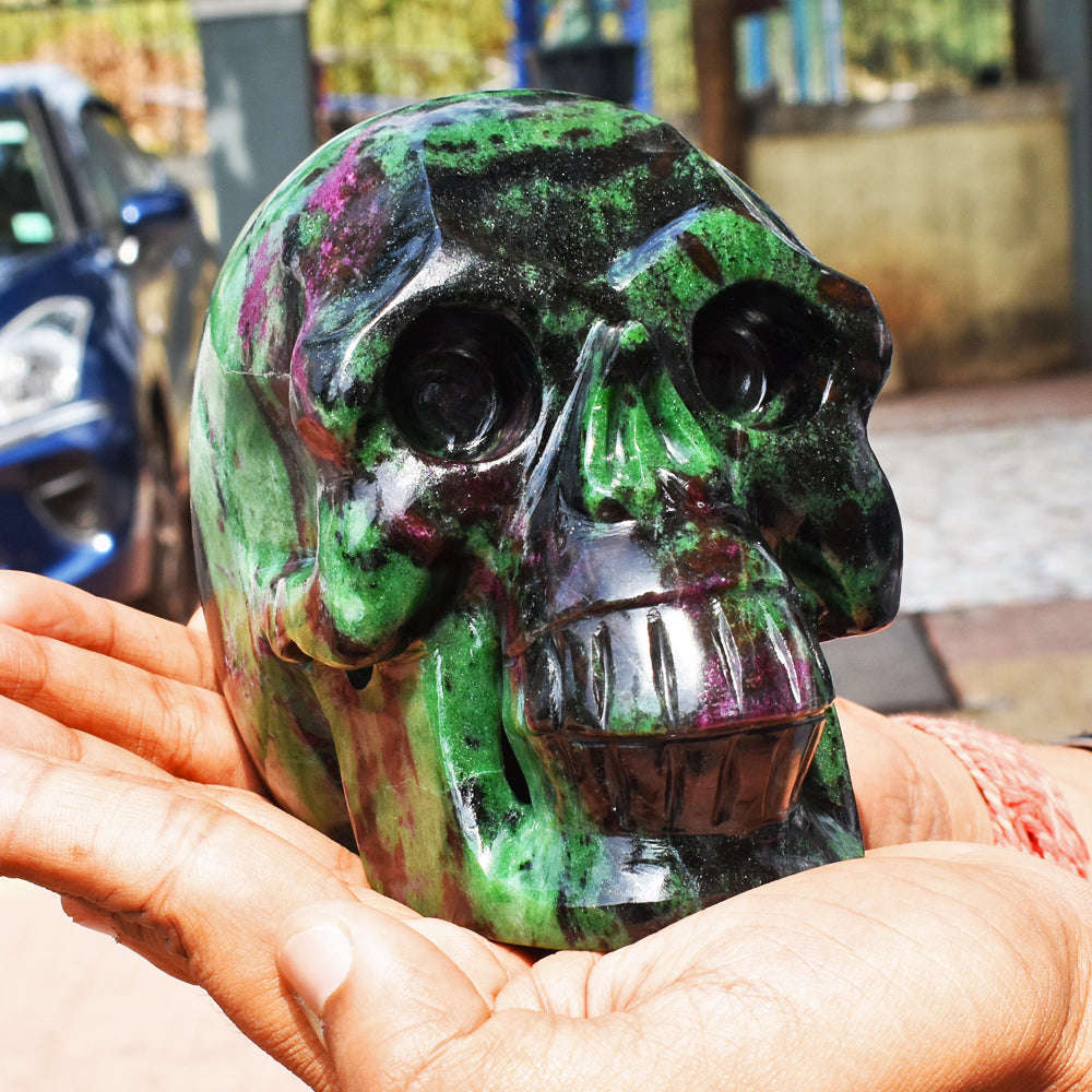 gemsmore:Gorgeous 14725.00  Cts Genuine Ruby Zosite  Hand Carved  Crystal Gemstone  Skull Carving gemsmore:Gorgeous 14725.00  Cts Genuine Ruby Zosite  Hand Carved  Crystal Gemstone  Skull Carving
