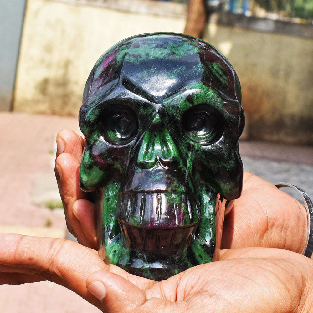 gemsmore:Gorgeous 14725.00  Cts Genuine Ruby Zosite  Hand Carved  Crystal Gemstone  Skull Carving gemsmore:Gorgeous 14725.00  Cts Genuine Ruby Zosite  Hand Carved  Crystal Gemstone  Skull Carving