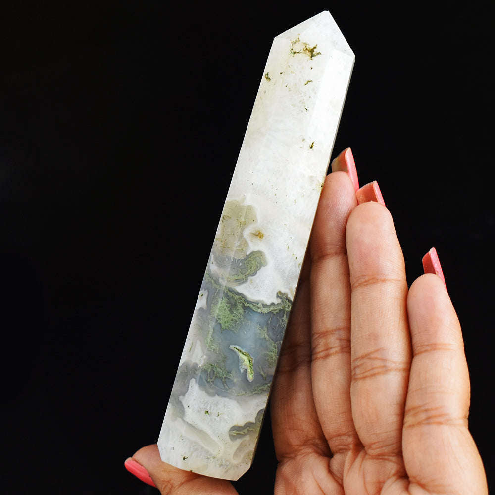 gemsmore:Natural  519.00 Cts Genuine  Hand Carved  Moss Agate  Healing Point gemsmore:Natural  519.00 Cts Genuine  Hand Carved  Moss Agate  Healing Point