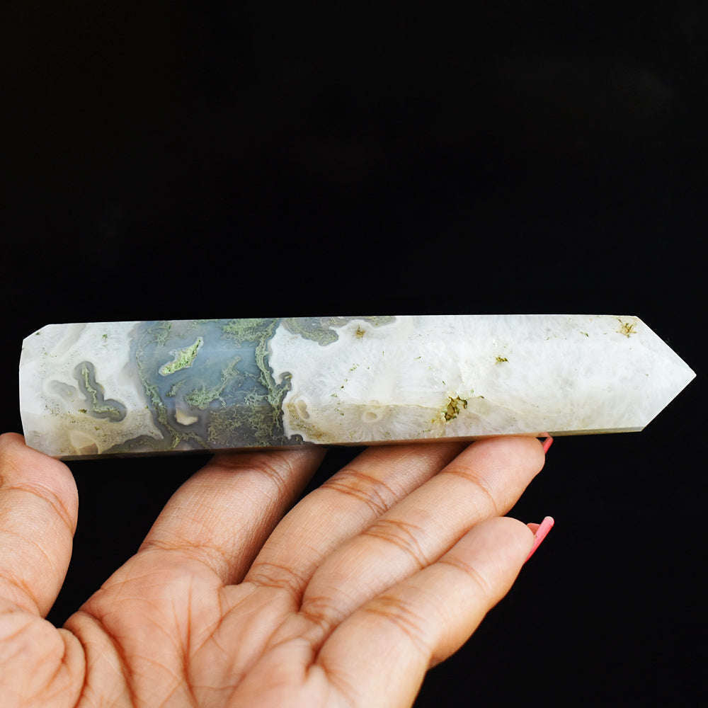 gemsmore:Natural  519.00 Cts Genuine  Hand Carved  Moss Agate  Healing Point gemsmore:Natural  519.00 Cts Genuine  Hand Carved  Moss Agate  Healing Point