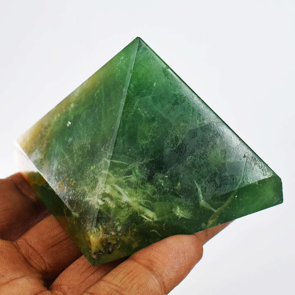 gemsmore:Natural  Hand  Carved  Genuine Green Fluorite Healing Pyramid gemsmore:Natural  Hand  Carved  Genuine Green Fluorite Healing Pyramid
