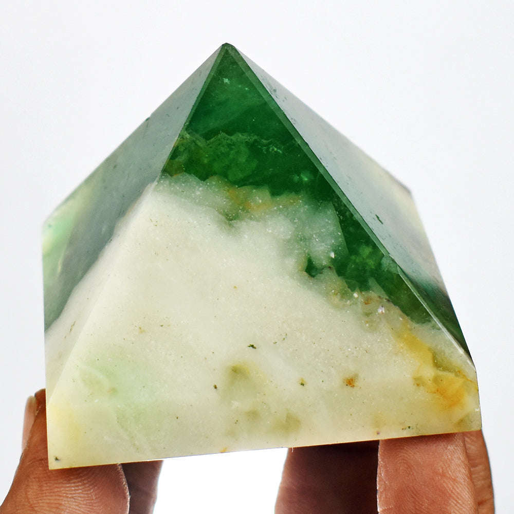 gemsmore:Natural  Hand  Carved  Genuine Green Fluorite Healing Pyramid gemsmore:Natural  Hand  Carved  Genuine Green Fluorite Healing Pyramid