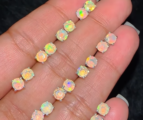 100% Genuine Top Flashy Ethiopian Opals Earring Pair Faceted .925 sterling silver